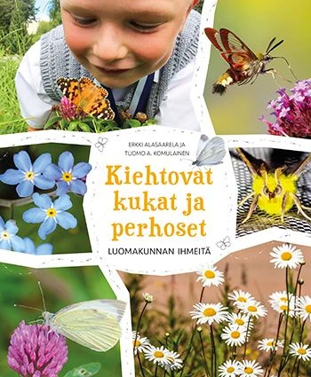 Värikkään luontokirjan kannessa on kuvakollaasi lapsesta tarkastelemassa perhosta sekä lähikuvia erilaisista perhosista ja kukista, kuten lemmikeistä, apilasta ja päivänkakkaroista. Kannessa lukee: ”Erkki Alasaarila ja Tuomo A. Komulainen – Kiehtovat kukat ja perhoset. Luomakunnan ihmeitä.”