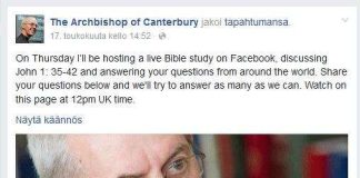 Arkkipiispa Welby järjestää raamattupiirin Facebookissa