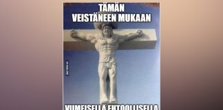 Lihaksikkaan ristiinnaulitun kuvalla vitsaileva meemi poistettiin Kirkko Helsingissä -sivuilta