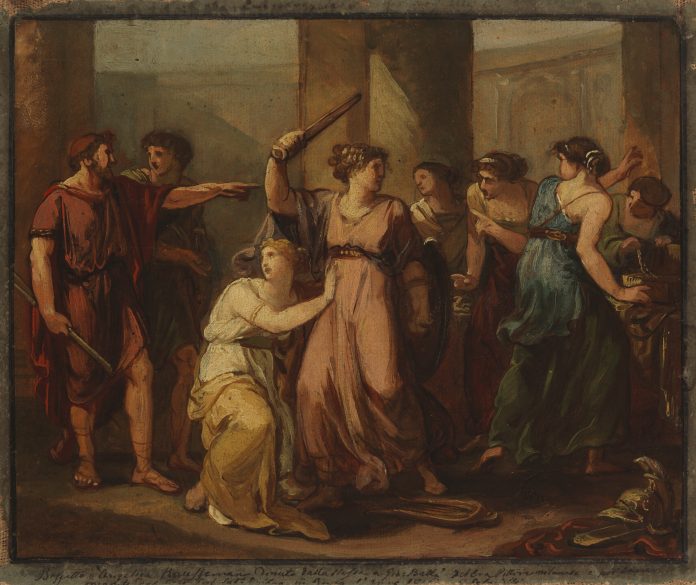 Kauffmann_Angelica_Odysseus_loytaa_Akhilleuksen_Lykomedeksen_tyttarien_joukosta_Kansallisgalleria_Jenni_Nurminen