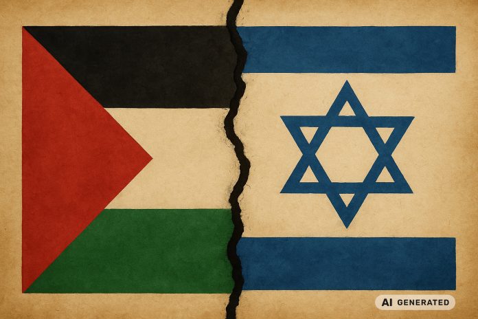 Palestiinan-ja-Isralin-liput-rinnakkain Palestiinan ja Isralin liput rinnakkain