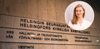 Anu Laitila valittiin Helsingin seurakuntayhtymän johtoon kuvakollaasi jossa kyltti ja anu laitila