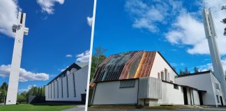 ICOMOS puoltaa Aaltojen teossarjan nimeämistä maailmanperintökohteeksi Kaksi kuvaa moderneista valkoisista kirkoista, joiden tunnusmerkkejä ovat korkea kellotorni ja kuparinvärinen katto. Vasemmalla on Seinäjoen Lakeudeun risti, oikealla Imatran Kolmen ristin kirkko.