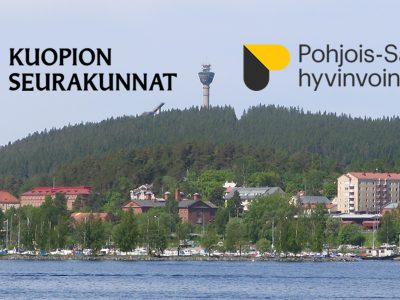taustalla Puijon torni Kuopiossa kuvaan liitetty myös Kuopion seurakuntayhtymän ja Pohjois-Savon hyvinvointialueen logot