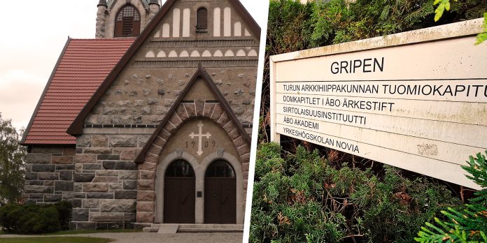 kuvakollaasissa pyhärannan kirkko ja turu arkkihiippakunnan tuomiokapitulin kyltti