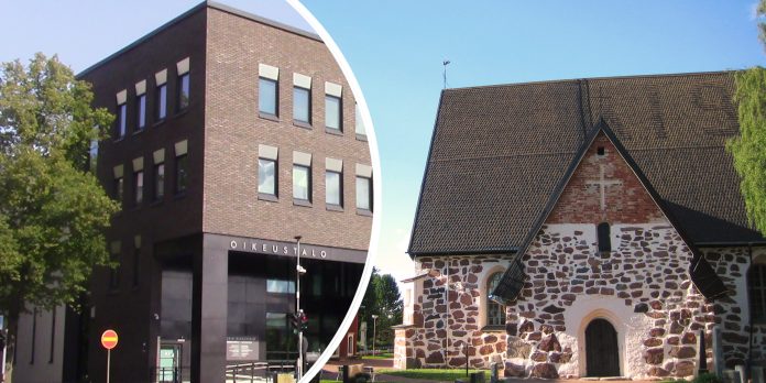 kahden kuvan kollaasi jossa mukana Satakunnan oikeustalo ja Ulvilan kirkko