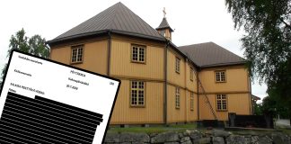 kuvakollaasi jossa pääkuvana Vesilahden kirkko ja sen päällä ruutukaappaus kirkkoneuvoston pöytäkirjasta