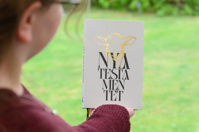 NT2026 260830_Olof Brandt_NT2026_27 Tyttö pitelee kädessään ruotsinkielistä Uutta testamenttia