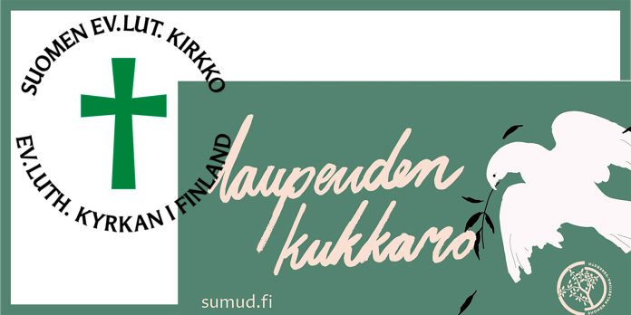 Laupeuden kukkaro ja evlut kirkko2 kollaasi, jossa ev-lut kirkon logo ja kampanjan logo
