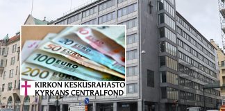 Kirkon keskusrahaston ensi vuoden budjetti ylijäämäinen – valtion rahoituksen uudet jakoperusteet voimaan täysimääräisesti kuvakollaasi, jossa taustalla kirkkohallituksen kiinteistö eteläranta 8 ja päällä seteleitä