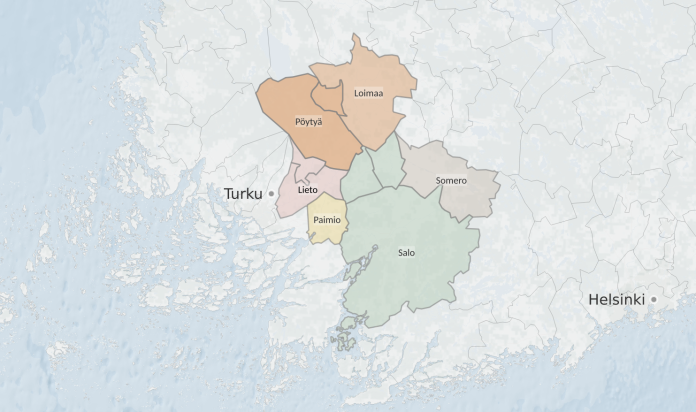 Kartalla Paimion rovastikunnan alue