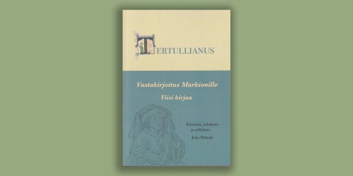 vastakirjoitus-markionille nettiin Kuvassa vihreällä taustalla yksinkertainen, sini-keltainen kirjan kansi.